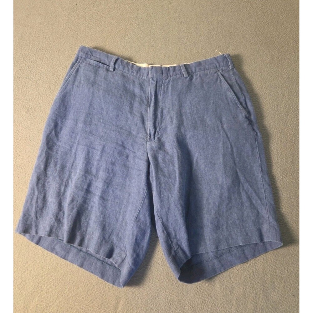 Vintage Polo Ralph Lauren Blue 100% Linen Shorts Size 34x9. EUC